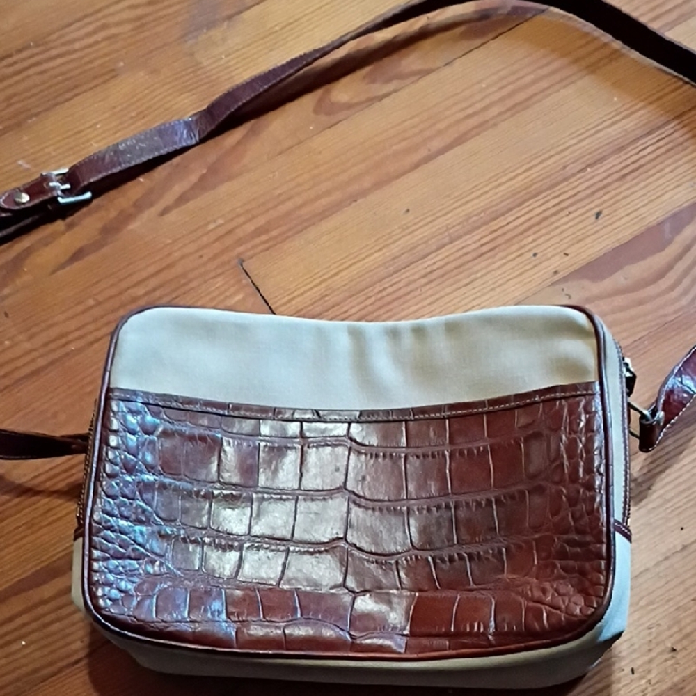 Etro Tan and Brown Crocodile Pattern Messenger Bag